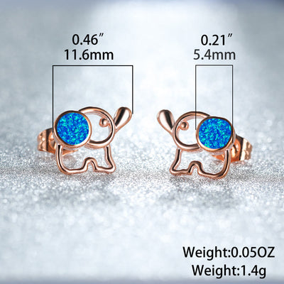Olivenorma Blue White Opal Cute Elephant Studs Earrings