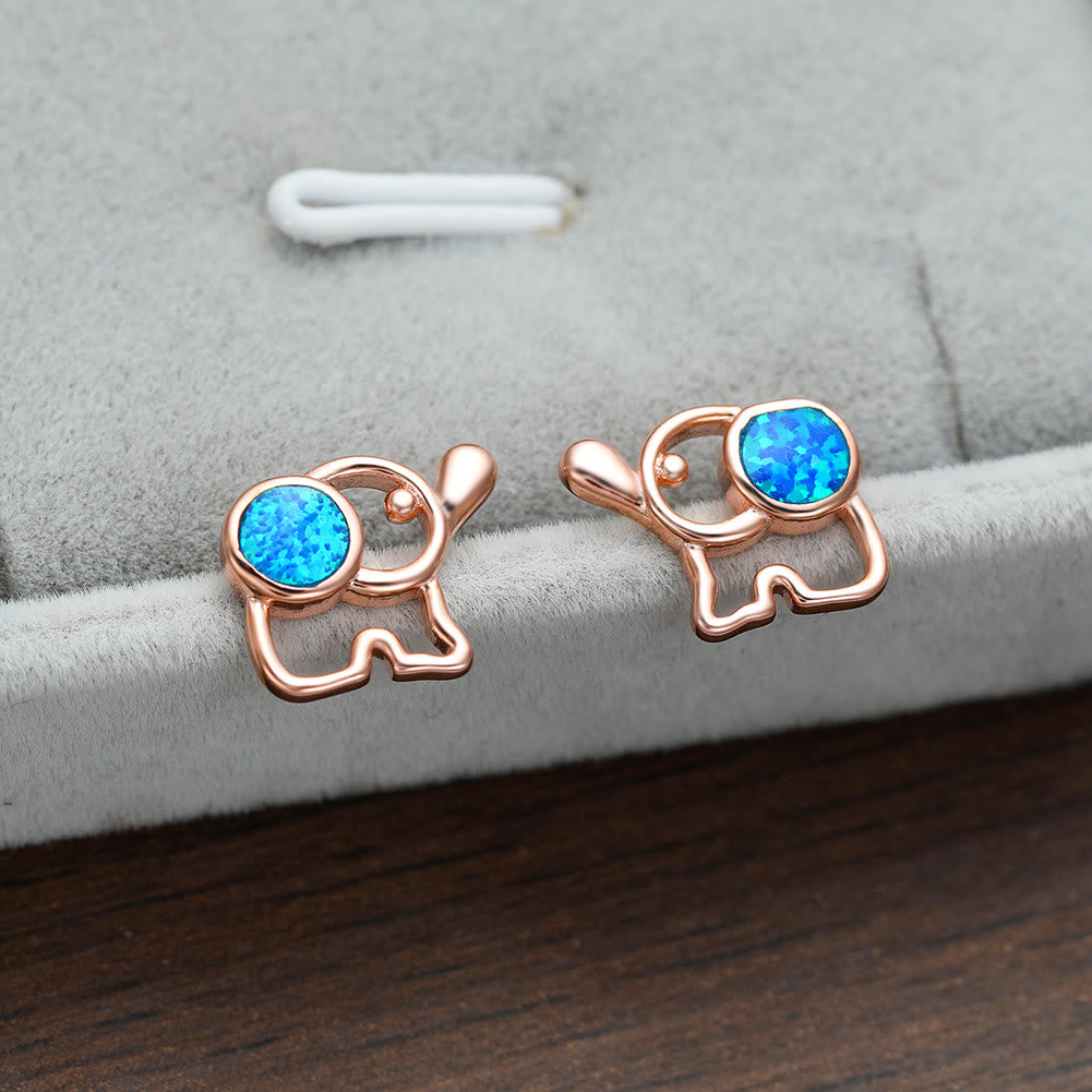 Olivenorma Blue White Opal Cute Elephant Studs Earrings