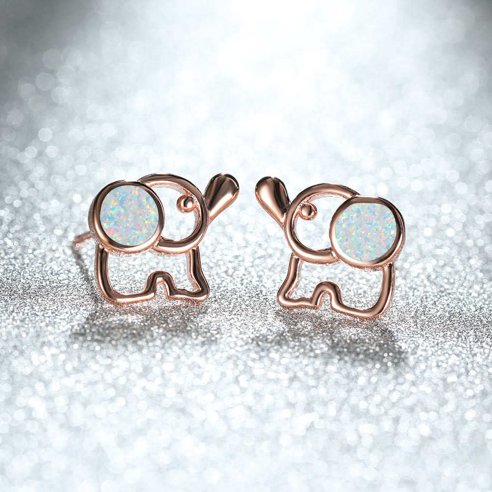 Olivenorma Blue White Opal Cute Elephant Studs Earrings