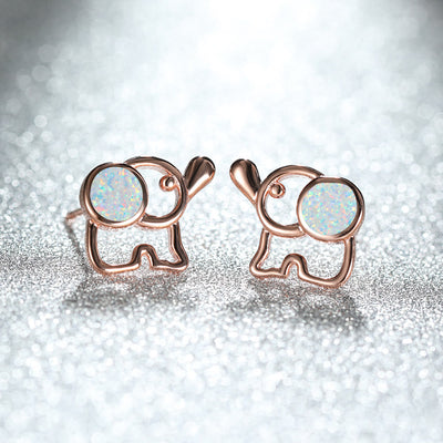 Olivenorma Blue White Opal Cute Elephant Studs Earrings