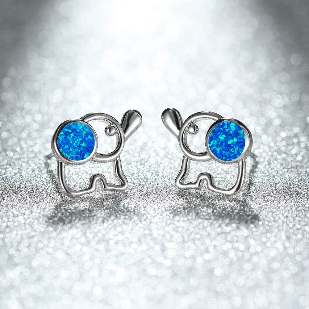 Olivenorma Blue White Opal Cute Elephant Studs Earrings