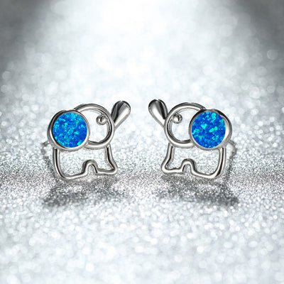 Olivenorma Blue White Opal Cute Elephant Studs Earrings