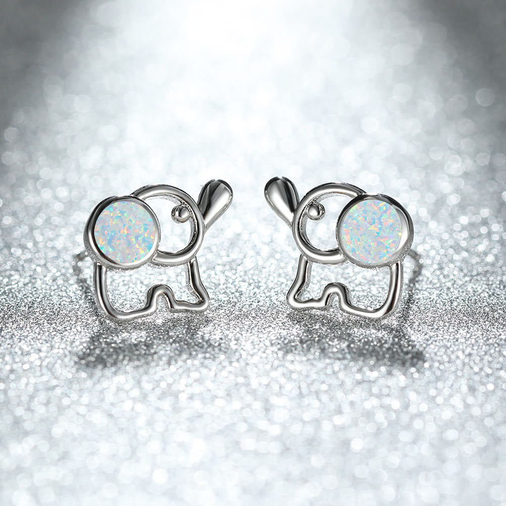 Olivenorma Blue White Opal Cute Elephant Studs Earrings