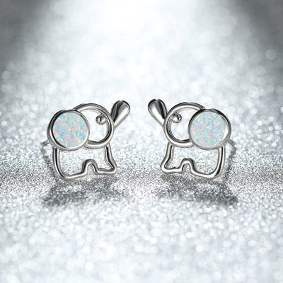 Olivenorma Blue White Opal Cute Elephant Studs Earrings