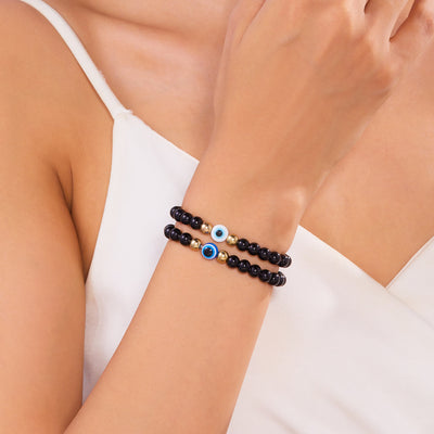 Olivenorma Hematite Obsidian Tiger Eye Evil Eye Beads Bracelet