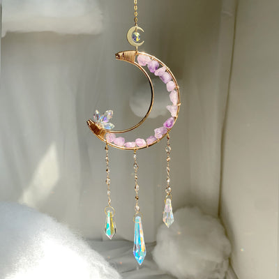 Olivenorma Amethyst Clear Crystal Moon Shape Wind Chime