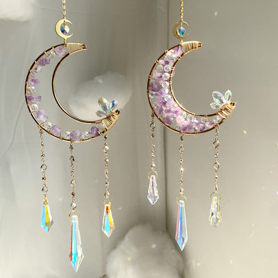 Olivenorma Amethyst Clear Crystal Moon Shape Wind Chime
