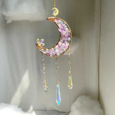 Olivenorma Amethyst Clear Crystal Moon Shape Wind Chime