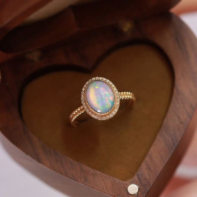 Olivenorma Oval Cut Colorful Opal With Diamonds Ring
