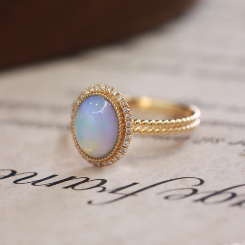 Olivenorma Oval Cut Colorful Opal With Diamonds Ring