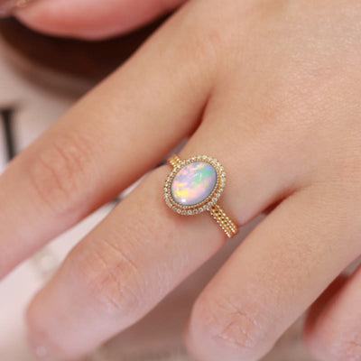Olivenorma Oval Cut Colorful Opal With Diamonds Ring