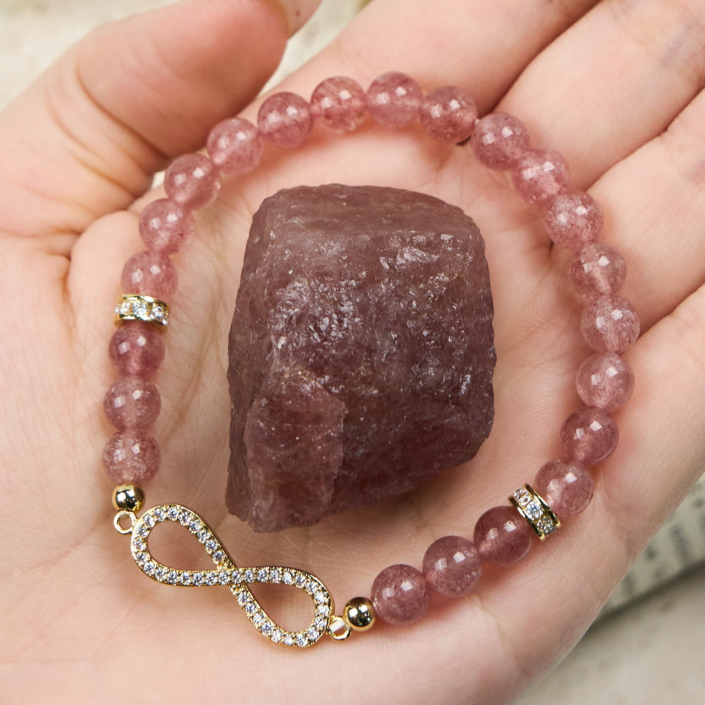 Olivenorma Natural Strawberry Quartz Beads Infinity Symbol Bracelet