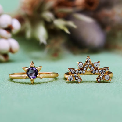 Olivenorma 2Pcs Amethyst White Zircon Star Ring