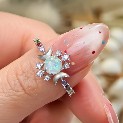 Olivenorma White Opal Triple Moon Goddess Ring
