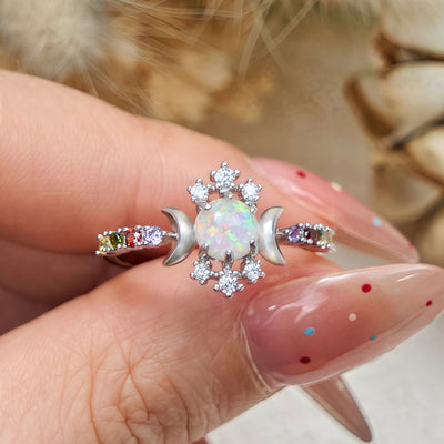 Olivenorma White Opal Triple Moon Goddess Ring