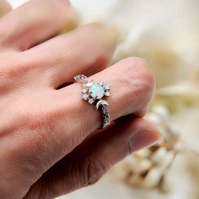 Olivenorma White Opal Triple Moon Goddess Ring