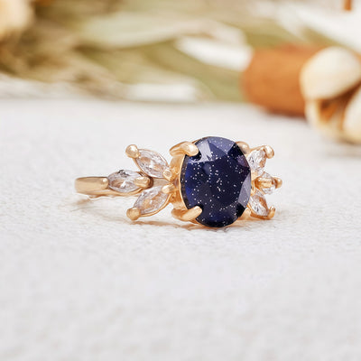 Olivenorma Oval Cut Blue Sandstone Zircon Leaf Ring