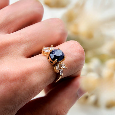 Olivenorma Oval Cut Blue Sandstone Zircon Leaf Ring