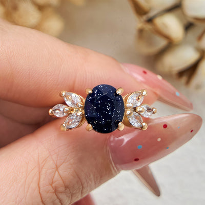 Olivenorma Oval Cut Blue Sandstone Zircon Leaf Ring