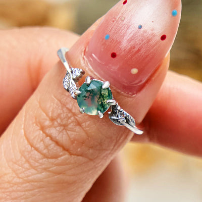 Olivenorma Natural Moss Agate Leaf Wrap Ring