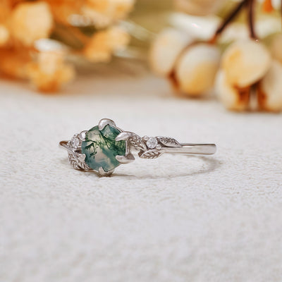 Olivenorma Natural Moss Agate Leaf Wrap Ring