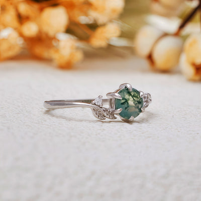 Olivenorma Natural Moss Agate Leaf Wrap Ring