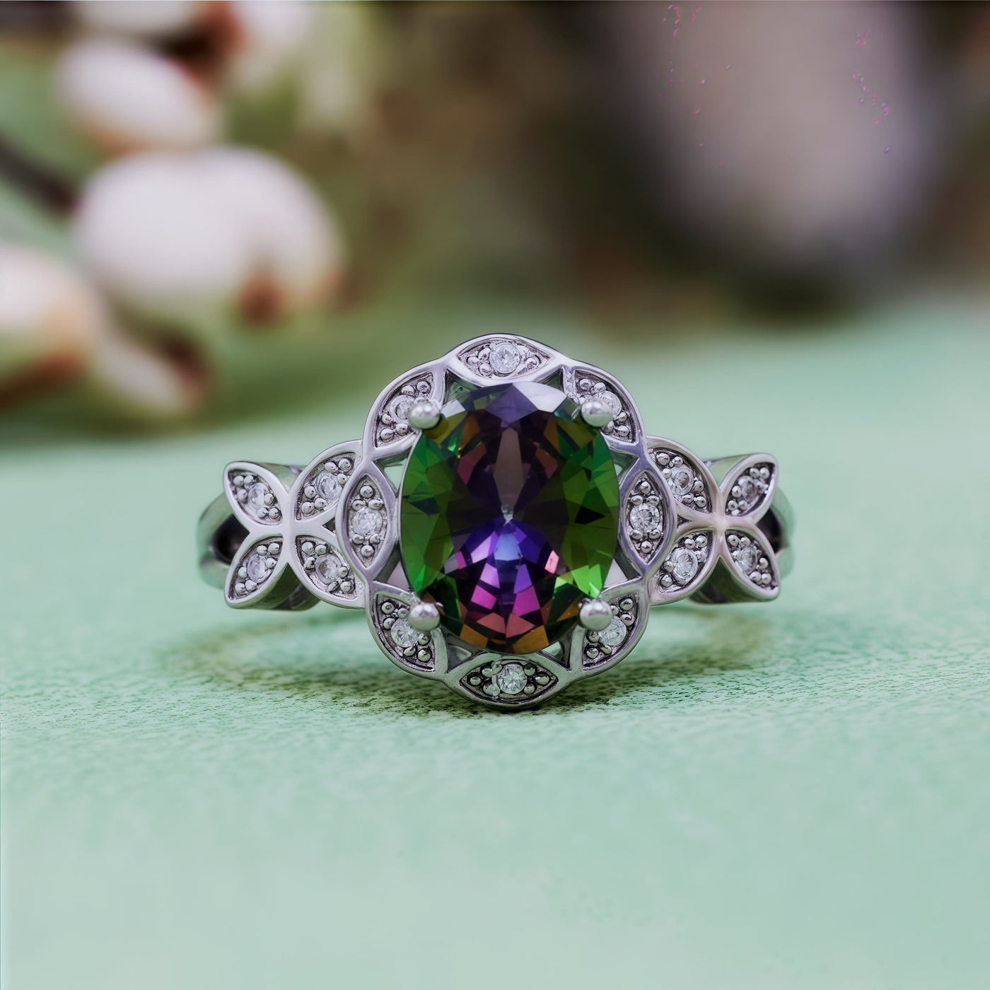 Olivenorma Natural Colorful Alexandrite Butterfly Carved Ring