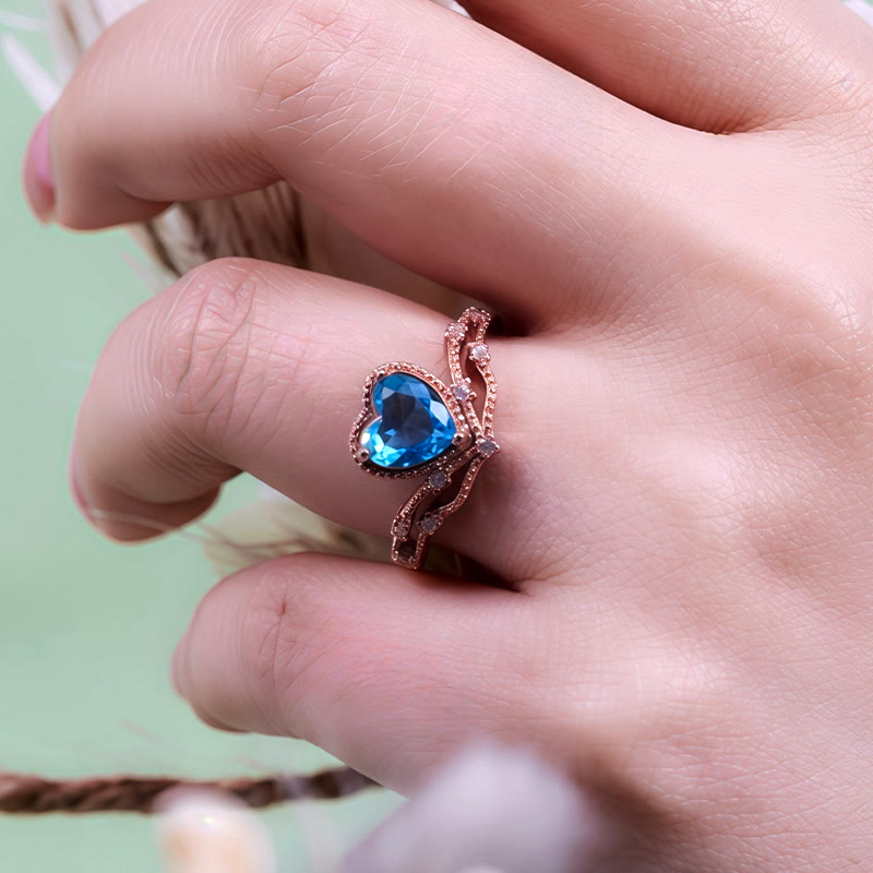 Olivenorma Heart Shape Blue Topaz Crown Shape Ring