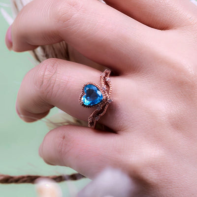 Olivenorma Heart Shape Blue Topaz Crown Shape Ring