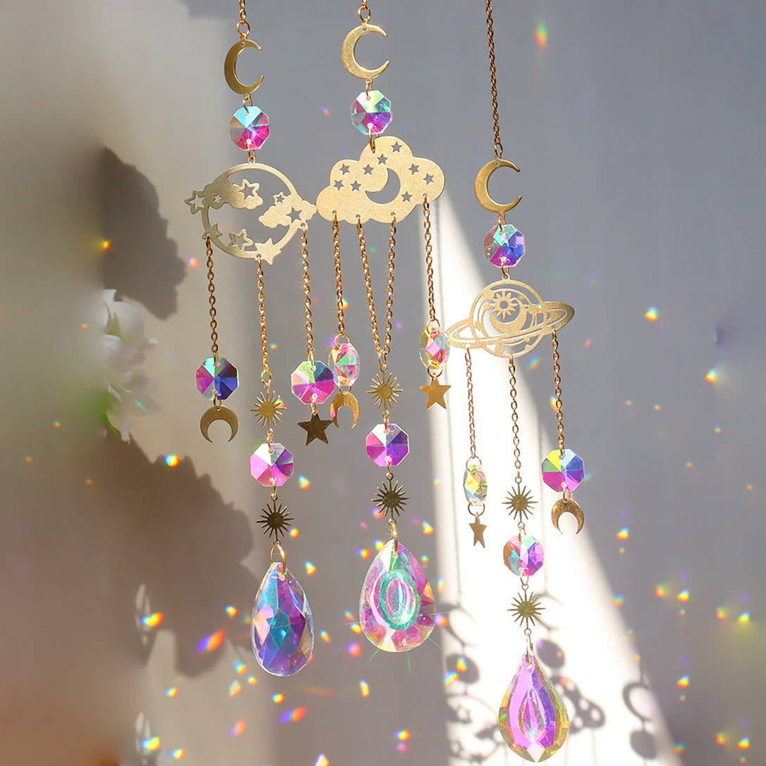 Olivenorma 5Pcs Cloud Rainbow Planet Wind Chime Suncatcher