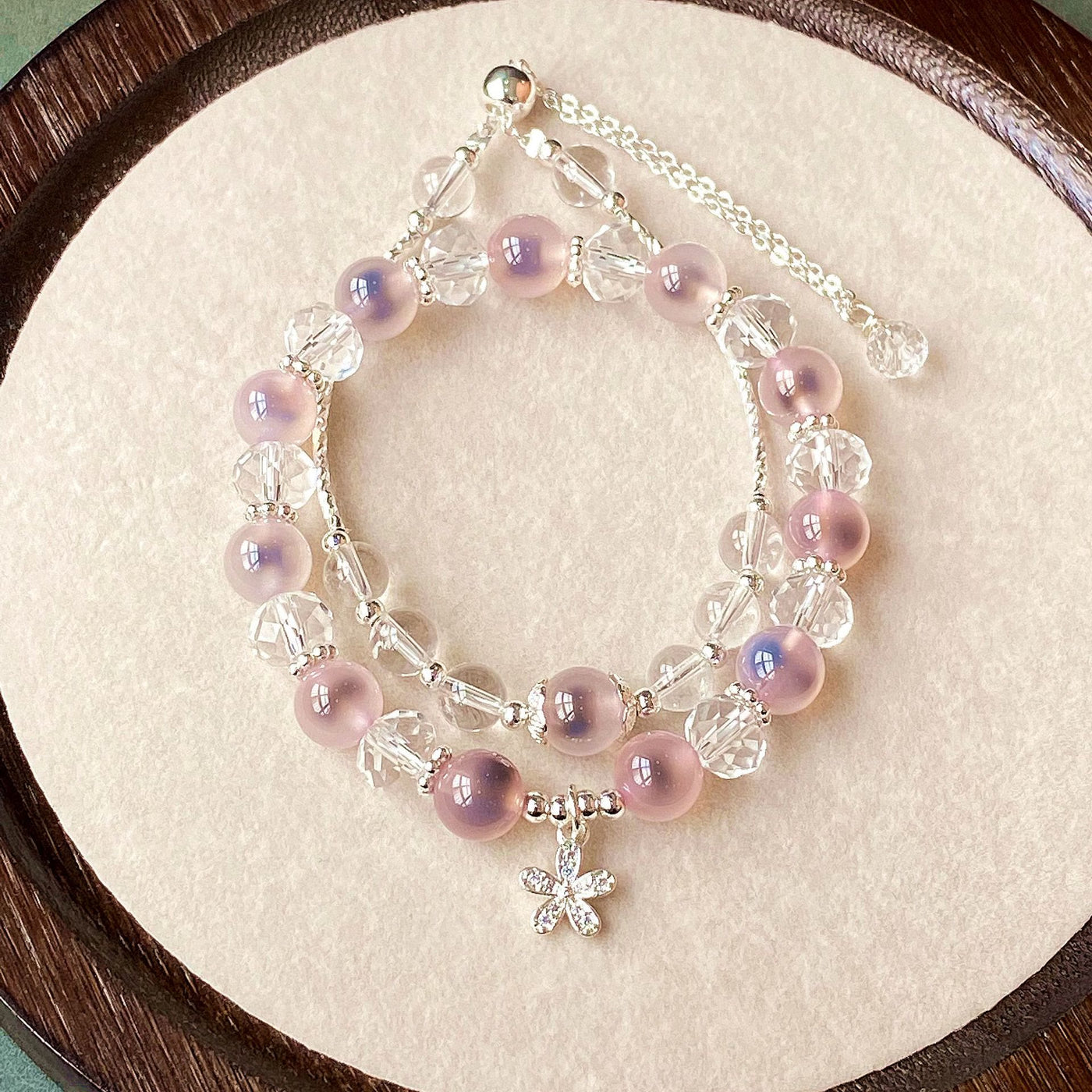 Olivenorma 2Pcs Pink Candy Agate Beaded Bracelet Set