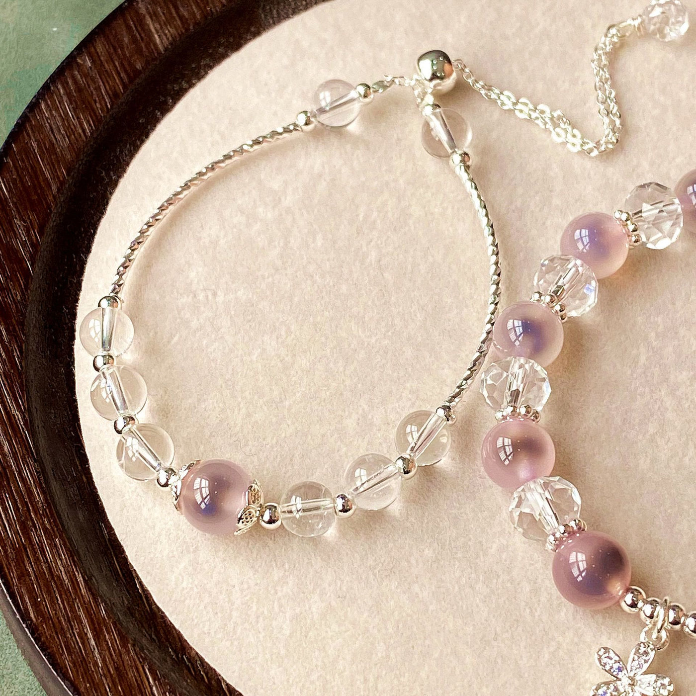 Olivenorma 2Pcs Pink Candy Agate Beaded Bracelet Set
