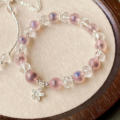 Olivenorma 2Pcs Pink Candy Agate Beaded Bracelet Set