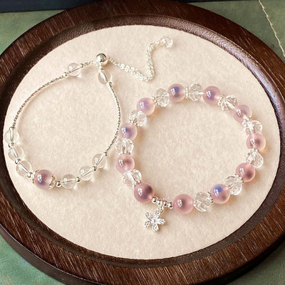 Olivenorma 2Pcs Pink Candy Agate Beaded Bracelet Set