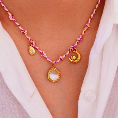 Olivenorma Colorful Braided Rope Natural Stone Pendant Necklace