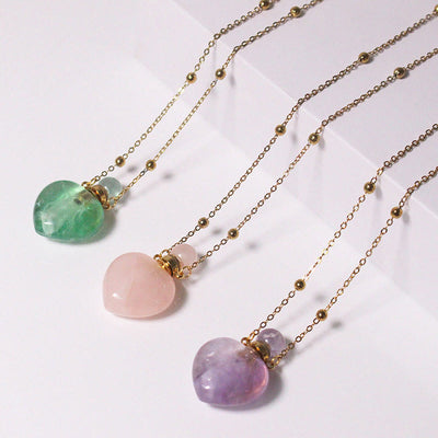 Olivenorma Crystal Essential Oil Diffuser Heart Bottle Necklace
