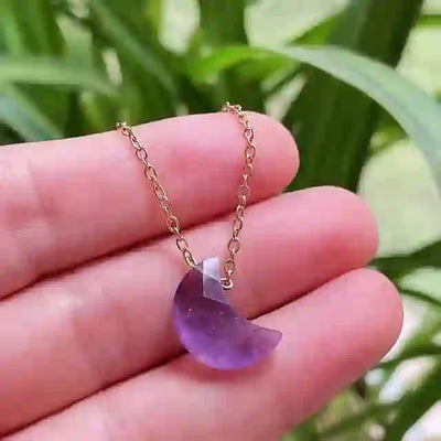 Olivenorma Natural Crystal Moon Cut Stainless Steel Necklace