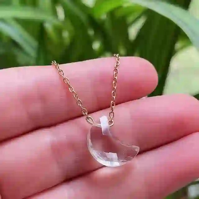 Olivenorma Natural Crystal Moon Cut Stainless Steel Necklace