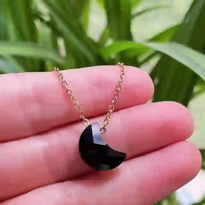 Olivenorma Natural Crystal Moon Cut Stainless Steel Necklace