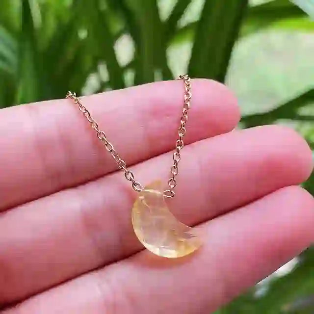 Olivenorma Natural Crystal Moon Cut Stainless Steel Necklace