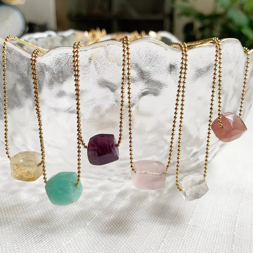Olivenorma Natural Crystal Square Roller Cut Pendant Necklace