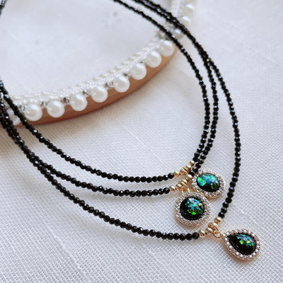 Olivenorma Green Opal Pendant Obsidian Beaded Necklace