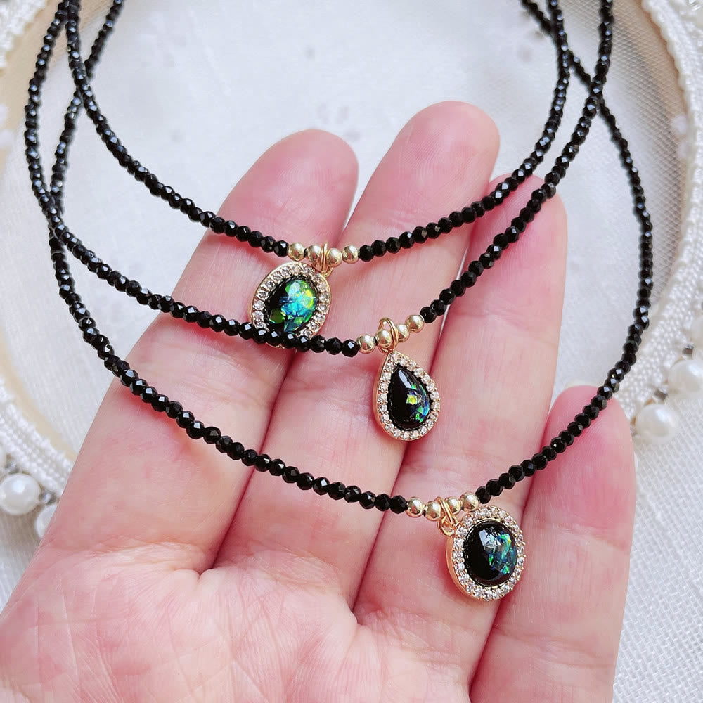 Olivenorma Green Opal Pendant Obsidian Beaded Necklace
