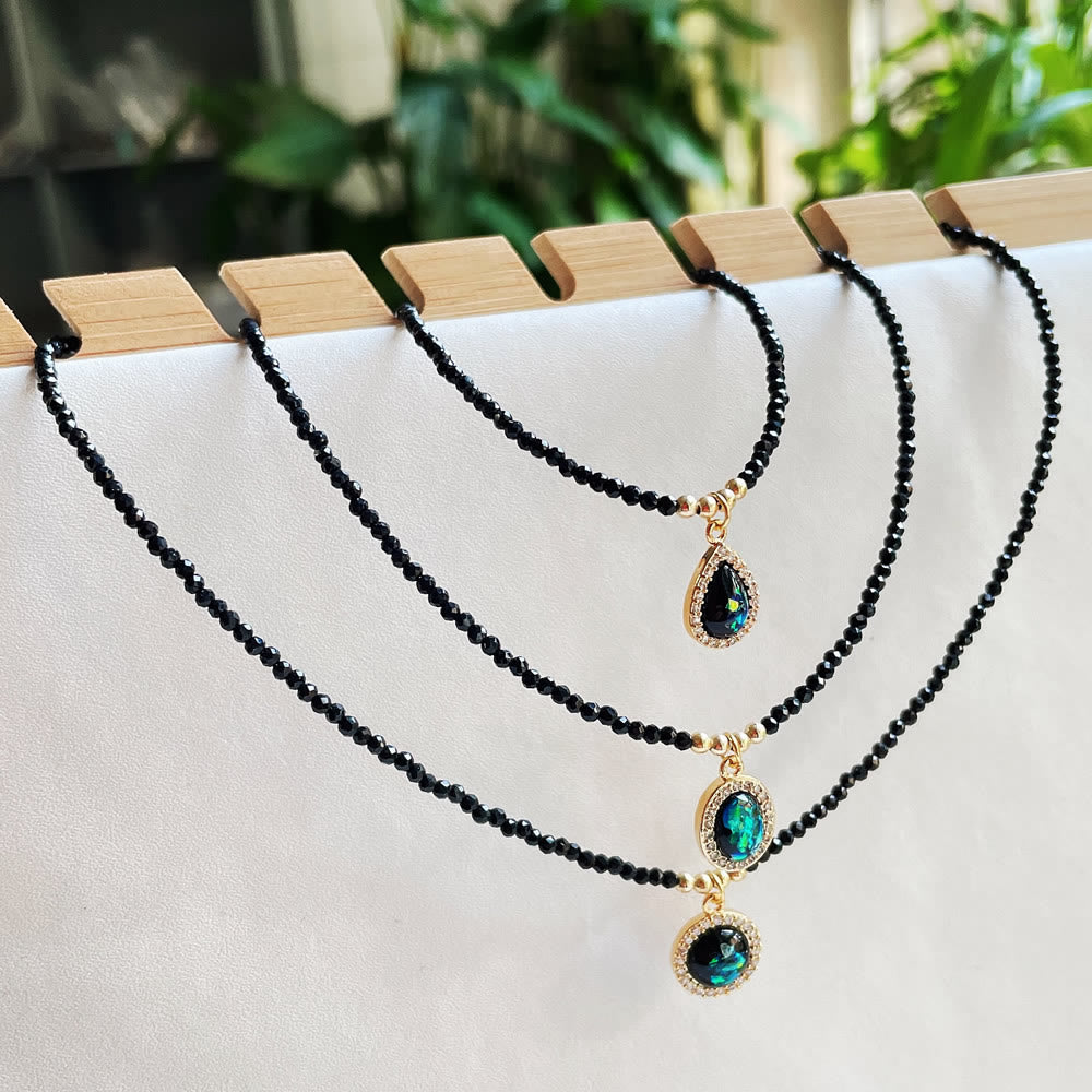 Olivenorma Green Opal Pendant Obsidian Beaded Necklace