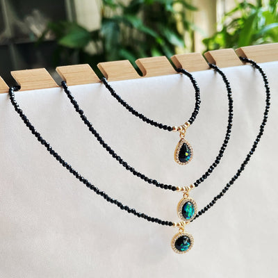 Olivenorma Green Opal Pendant Obsidian Beaded Necklace