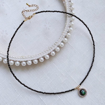 Olivenorma Green Opal Pendant Obsidian Beaded Necklace