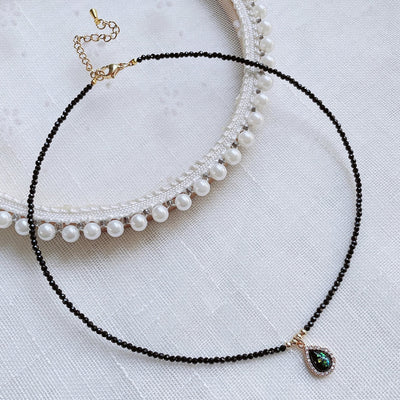 Olivenorma Green Opal Pendant Obsidian Beaded Necklace
