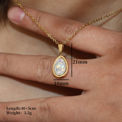 Olivenorma French Natural Opal Water Drop Pendant Necklace