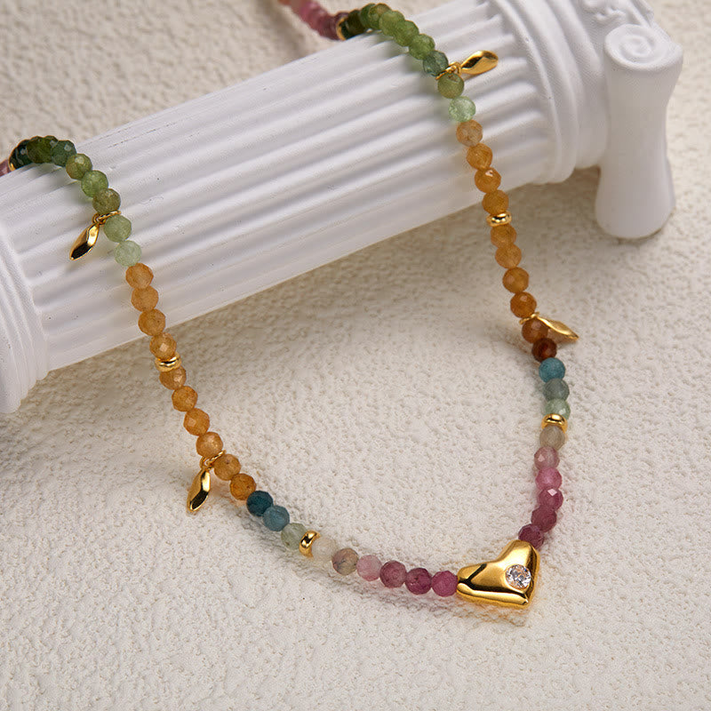 Olivenorma Tourmaline White Zircon Beaded Heart Pendant Necklace