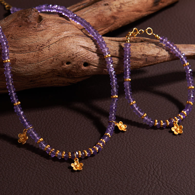 Olivenorma Natural Amethyst Beads Flower Pendant Bracelet Necklace